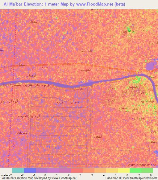 Al Ma`bar,Iraq Elevation Map