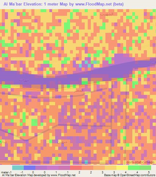 Al Ma`bar,Iraq Elevation Map