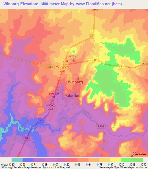 Winburg,South Africa Elevation Map