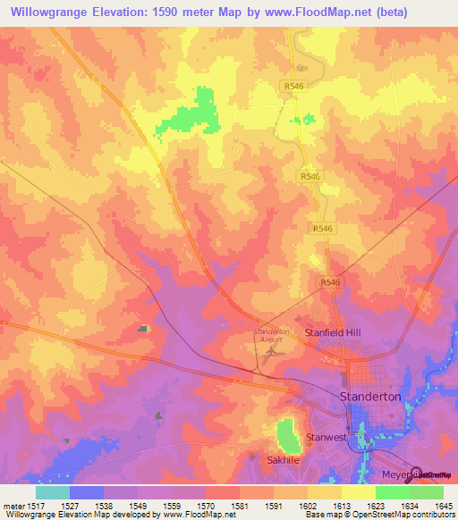 Willowgrange,South Africa Elevation Map