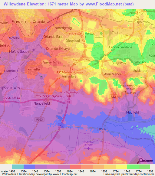 Willowdene,South Africa Elevation Map