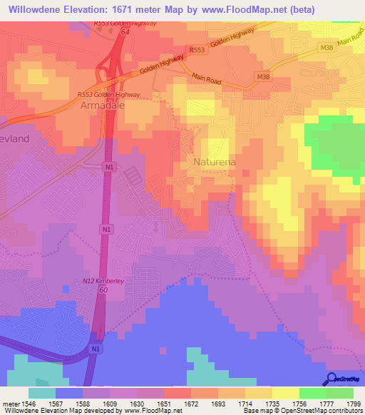 Willowdene,South Africa Elevation Map