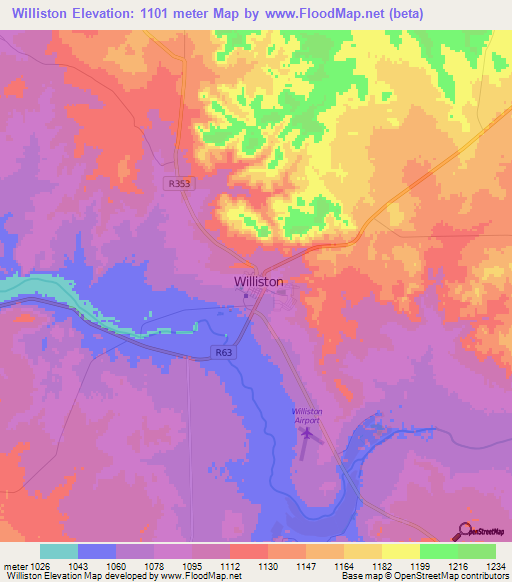 Williston,South Africa Elevation Map