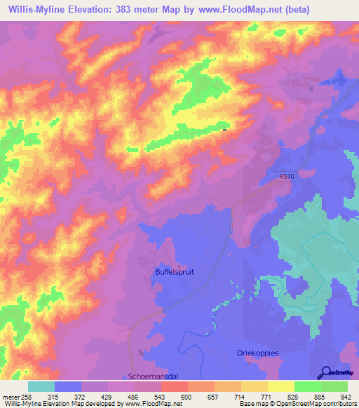 Willis-Myline,South Africa Elevation Map