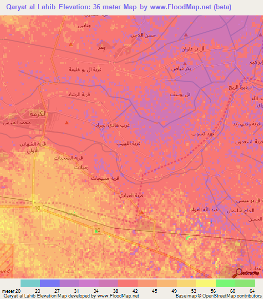 Qaryat al Lahib,Iraq Elevation Map