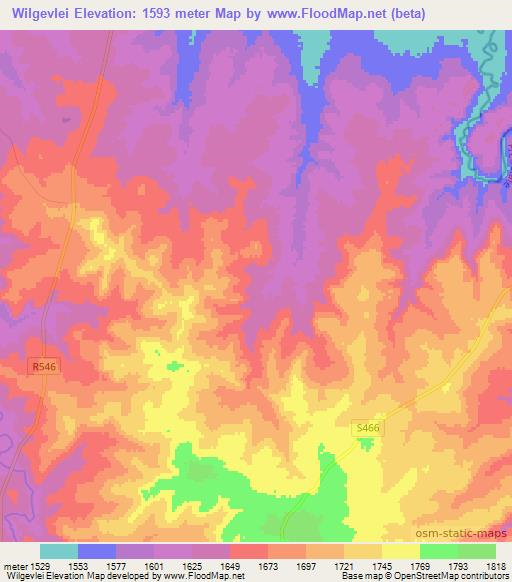 Wilgevlei,South Africa Elevation Map