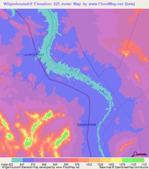 Wilgenhoutsdrif,South Africa Elevation Map