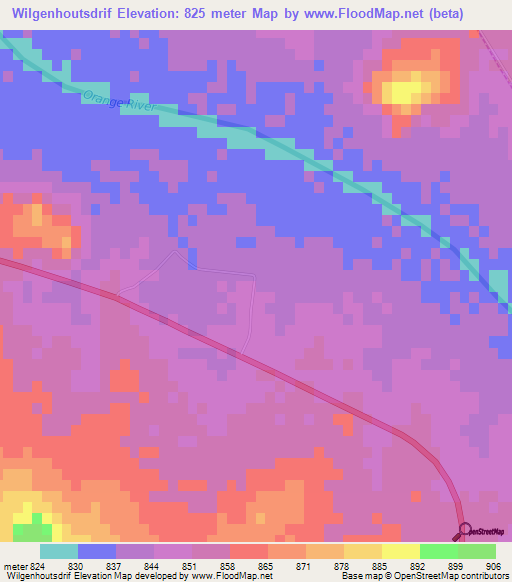 Wilgenhoutsdrif,South Africa Elevation Map