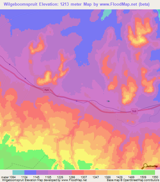 Wilgeboomspruit,South Africa Elevation Map