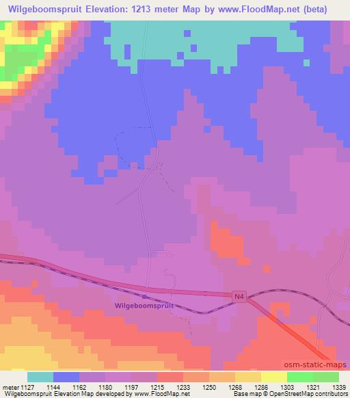 Wilgeboomspruit,South Africa Elevation Map