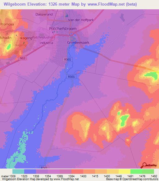 Wilgeboom,South Africa Elevation Map