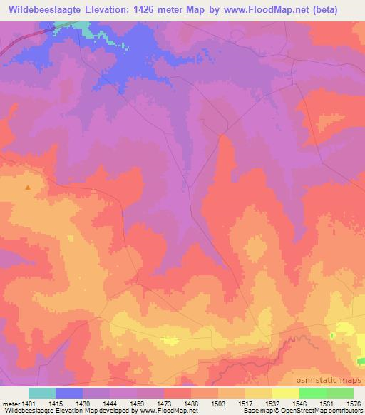 Wildebeeslaagte,South Africa Elevation Map