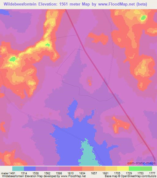 Wildebeesfontein,South Africa Elevation Map