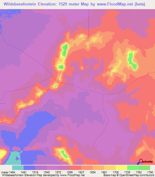 Wildebeesfontein,South Africa Elevation Map