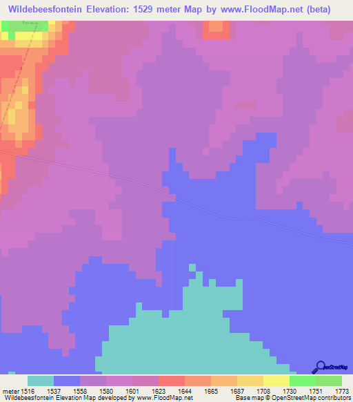 Wildebeesfontein,South Africa Elevation Map