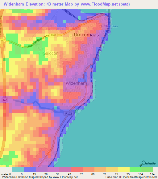 Widenham,South Africa Elevation Map