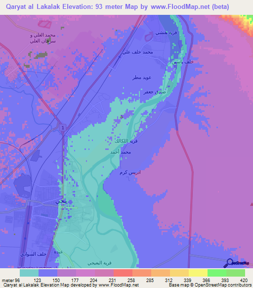 Qaryat al Lakalak,Iraq Elevation Map