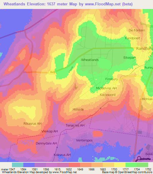 Wheatlands,South Africa Elevation Map