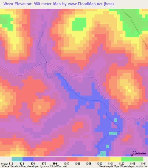 Weza,South Africa Elevation Map