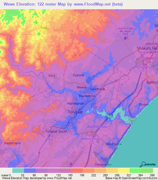 Wewe,South Africa Elevation Map