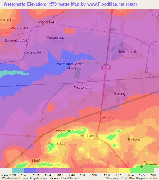 Westonaria,South Africa Elevation Map
