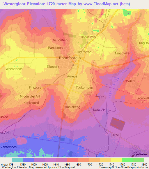 Westergloor,South Africa Elevation Map