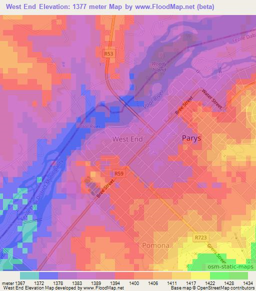 West End,South Africa Elevation Map