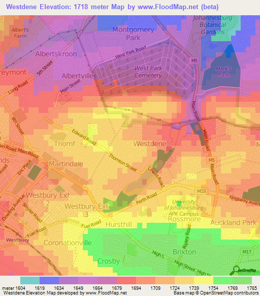 Westdene,South Africa Elevation Map