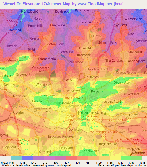 Westcliffe,South Africa Elevation Map