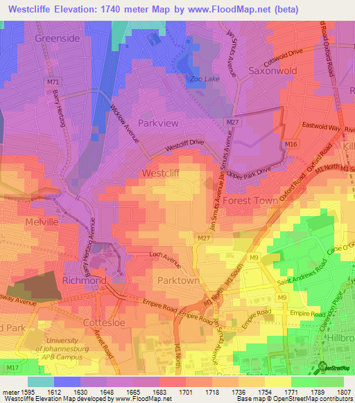 Westcliffe,South Africa Elevation Map