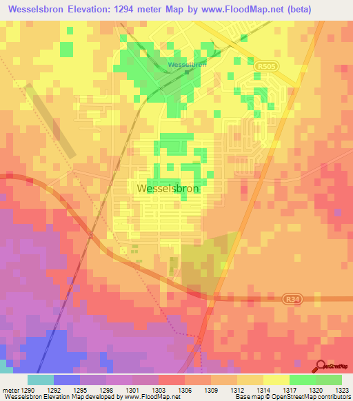 Wesselsbron,South Africa Elevation Map
