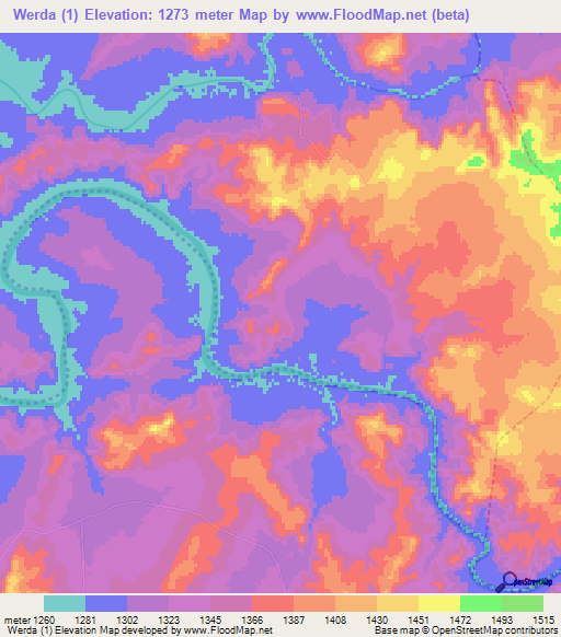 Werda (1),South Africa Elevation Map