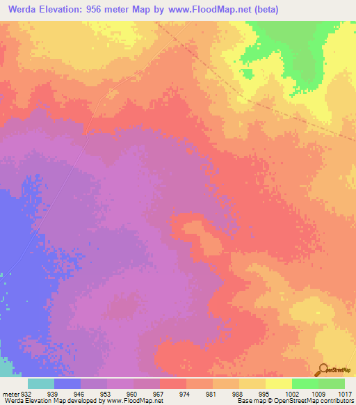 Werda,South Africa Elevation Map