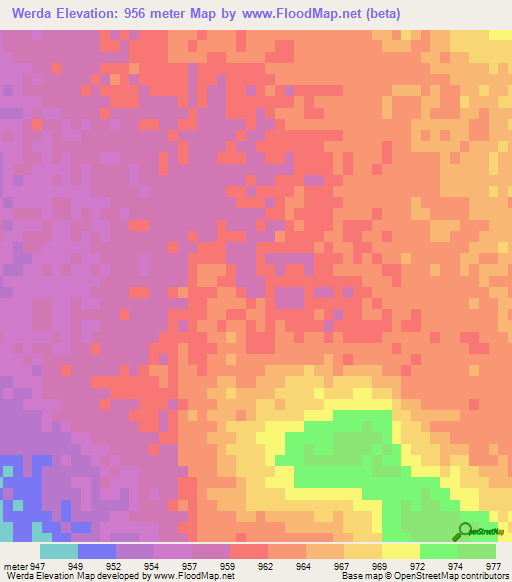 Werda,South Africa Elevation Map