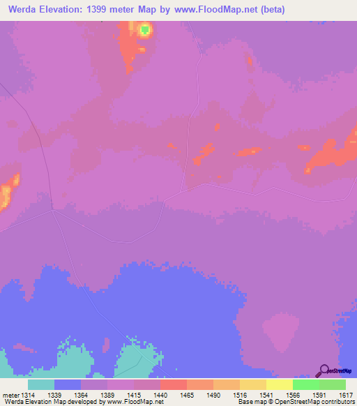 Werda,South Africa Elevation Map