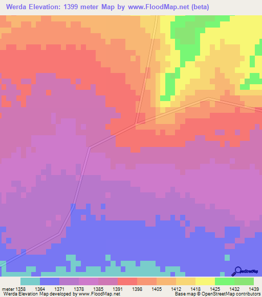 Werda,South Africa Elevation Map