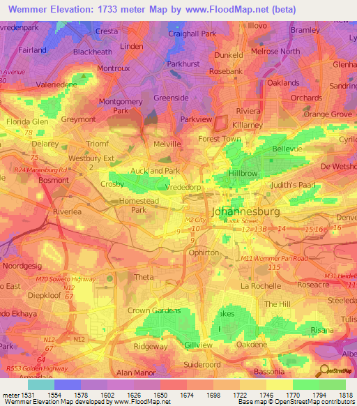 Wemmer,South Africa Elevation Map