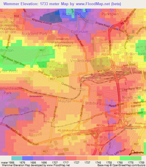 Wemmer,South Africa Elevation Map