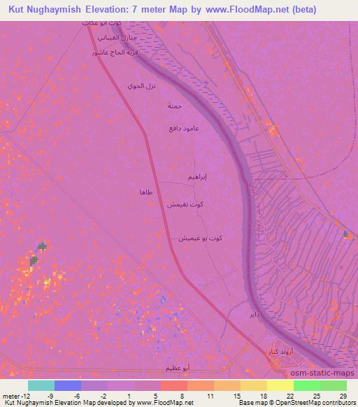 Kut Nughaymish,Iraq Elevation Map