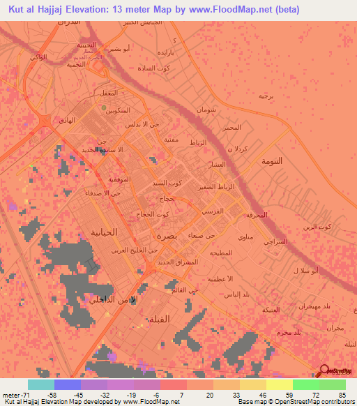 Kut al Hajjaj,Iraq Elevation Map