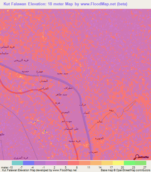 Kut Falawan,Iraq Elevation Map