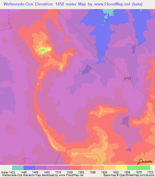 Weltevrede-Oos,South Africa Elevation Map