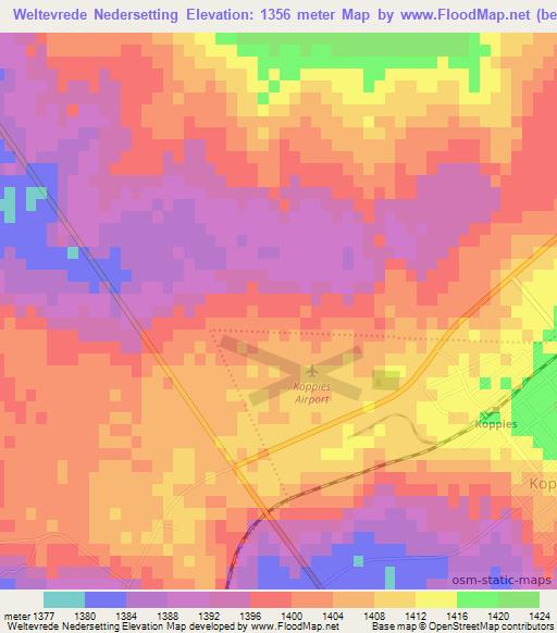 Weltevrede Nedersetting,South Africa Elevation Map