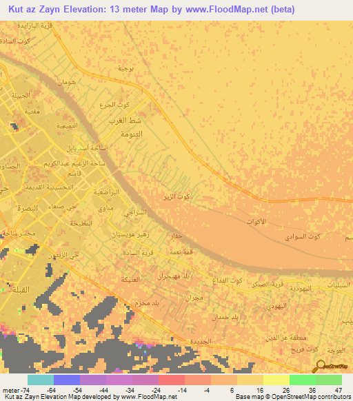 Kut az Zayn,Iraq Elevation Map