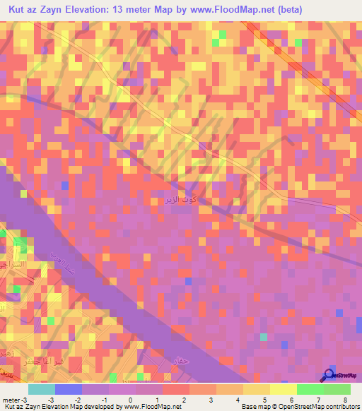 Kut az Zayn,Iraq Elevation Map