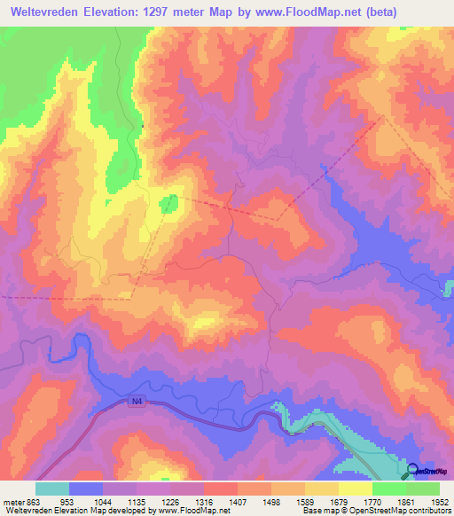 Weltevreden,South Africa Elevation Map