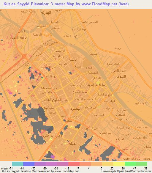 Kut as Sayyid,Iraq Elevation Map