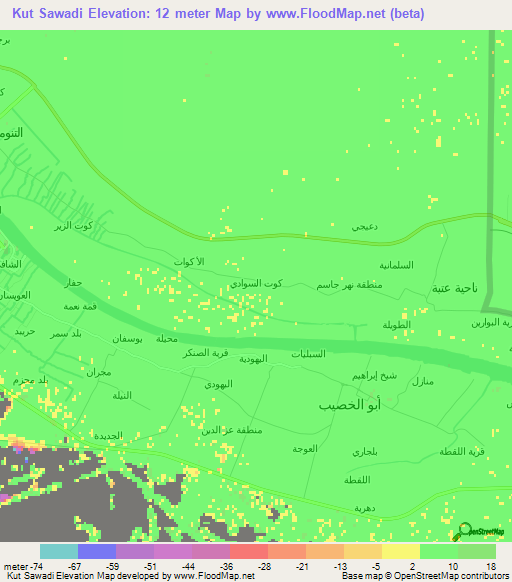 Kut Sawadi,Iraq Elevation Map