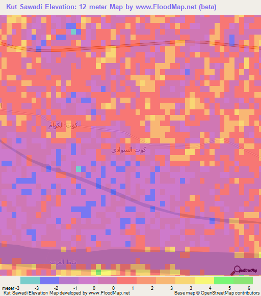 Kut Sawadi,Iraq Elevation Map