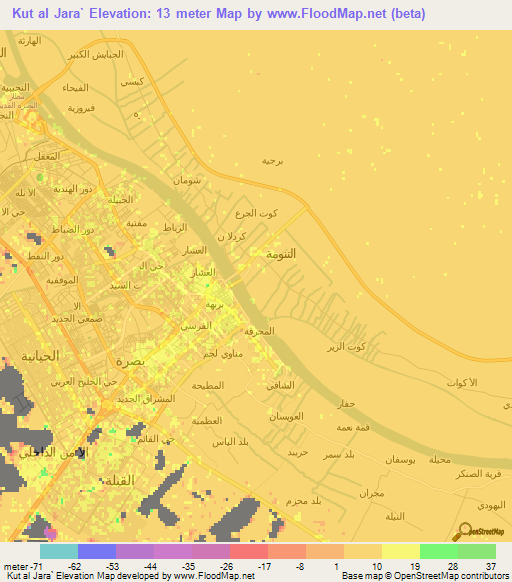 Kut al Jara`,Iraq Elevation Map